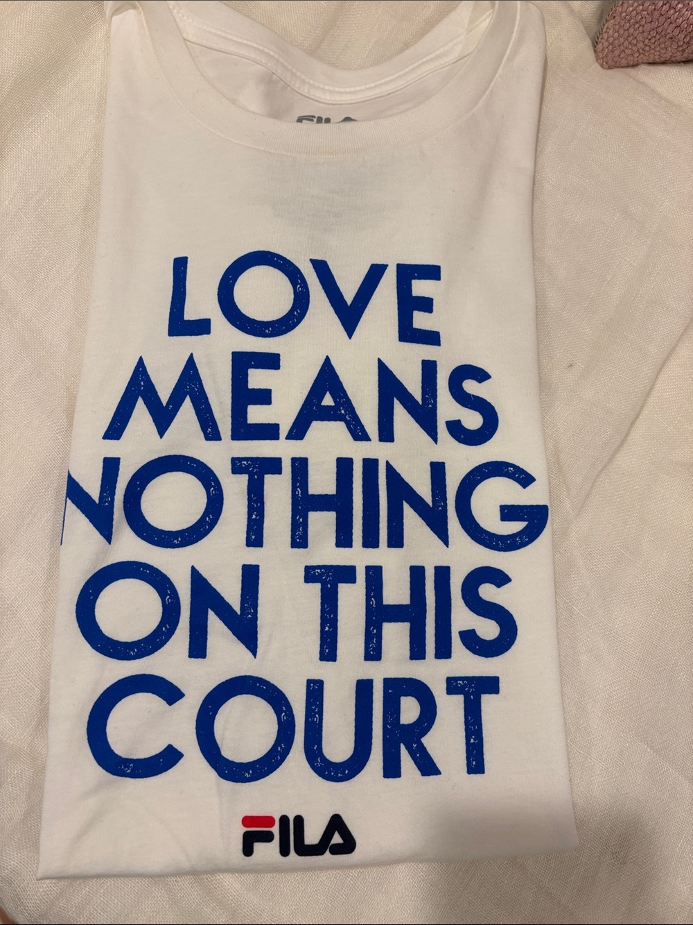 Fila White Short-Sleeve Tee with Blue Graphic Text